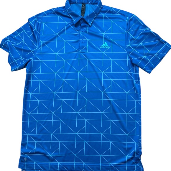 Adidas Men’s Blue Sporty Athletic Polo Shirt Size Medium Logo Geometric Logo - Picture 3 of 7